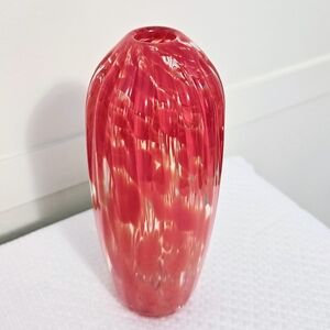 Craig Campbell Art Glass Vase Ridge Texture Red Abstract 7.5" Single Stem Floral
